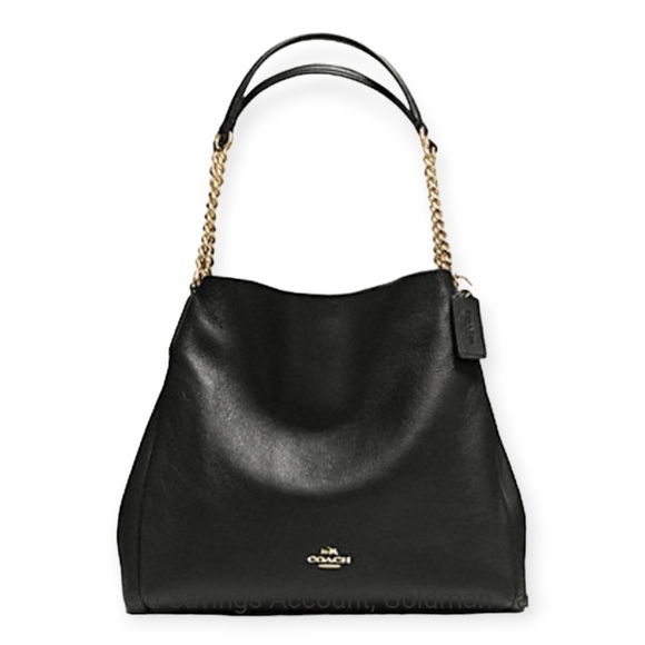 Coach Handbags - Coach Black Pebbled Leather Phoebe Chain Shoulder Bag